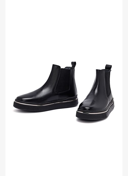 Erkek Siyah Kalın Tabanlı Deri Chelsea Bot 25WFD654718 - Görsel 4