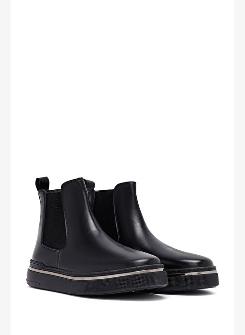 Erkek Siyah Kalın Tabanlı Deri Chelsea Bot 25WFD654718 - Görsel 5