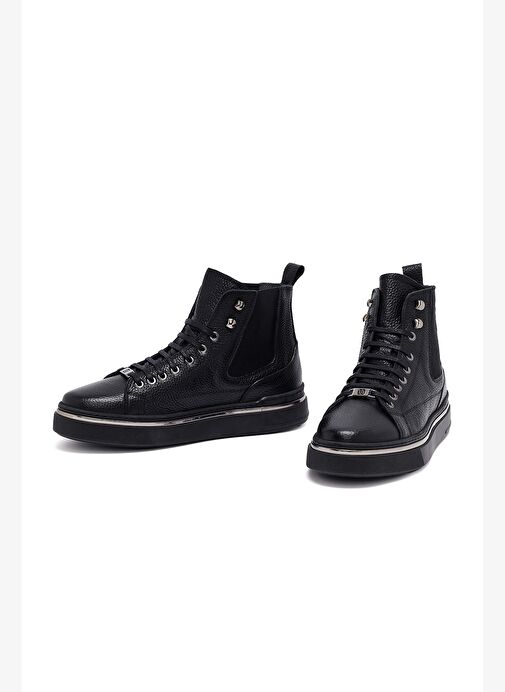 Erkek Siyah Bağcıklı Deri Spor Bot 25WFD6548FT - Görsel 4