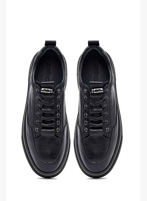 Erkek Siyah Bağcıklı Deri Sneaker 25WFD654918 - Görsel 8