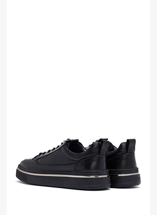 Erkek Siyah Bağcıklı Deri Sneaker 25WFD654918 - Görsel 6
