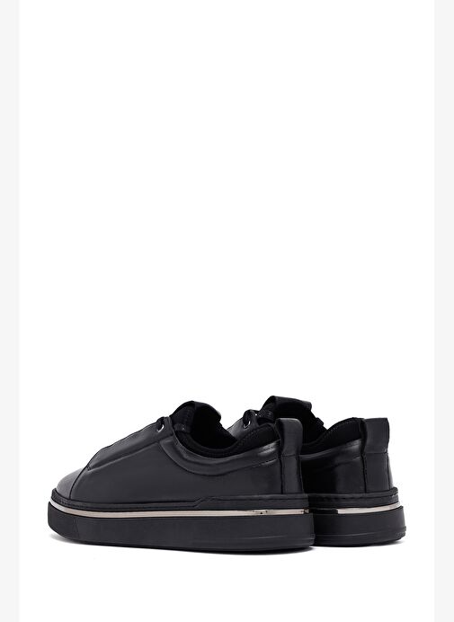 Erkek Siyah Bağcıklı Kalın Tabanlı Deri Sneaker 25WFD655018 - Görsel 6