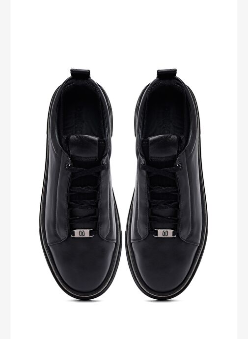 Erkek Siyah Bağcıklı Kalın Tabanlı Deri Sneaker 25WFD655018 - Görsel 8