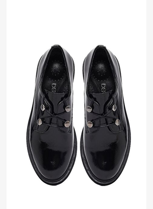 Kadın Siyah Rugan Deri Casual Ayakkabı 25AFD411816 - Görsel 8