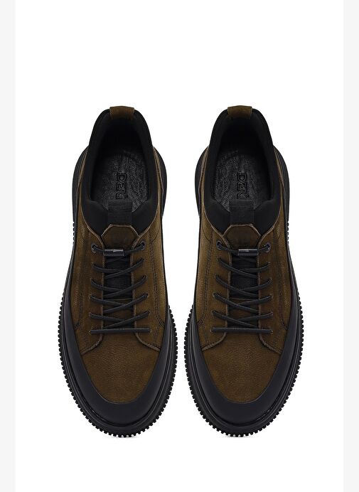 Erkek Haki Bağcıklı Nubuk Deri Sneaker 25WFD6761V3 - Görsel 8