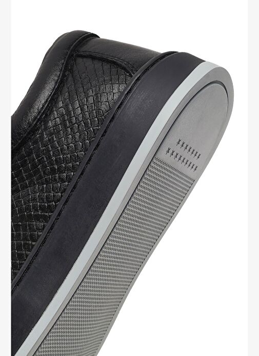 Erkek Siyah Deri Sneaker 25WFD805318 - Görsel 9
