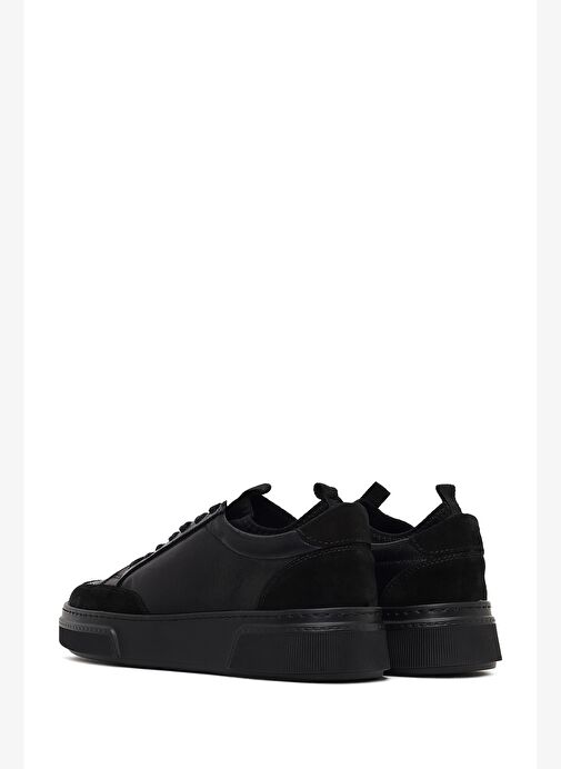 Erkek Siyah Bağcıklı Kalın Tabanlı Deri Sneaker 25WFD826014 - Görsel 6