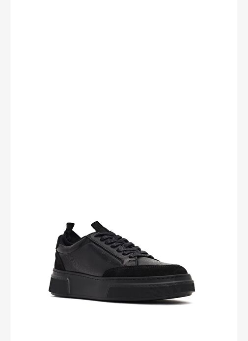 Erkek Siyah Bağcıklı Kalın Tabanlı Deri Sneaker 25WFD826014 - Görsel 7