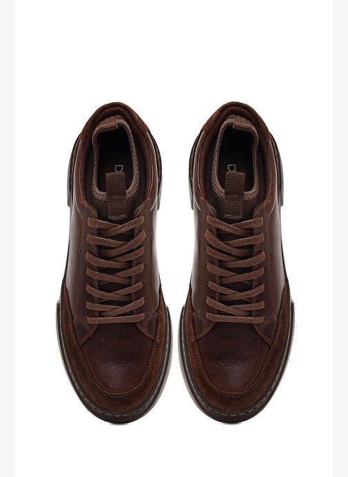 Erkek Kahverengi Bağcıklı Kalın Tabanlı Deri Sneaker 25WFD826014 - Görsel 8