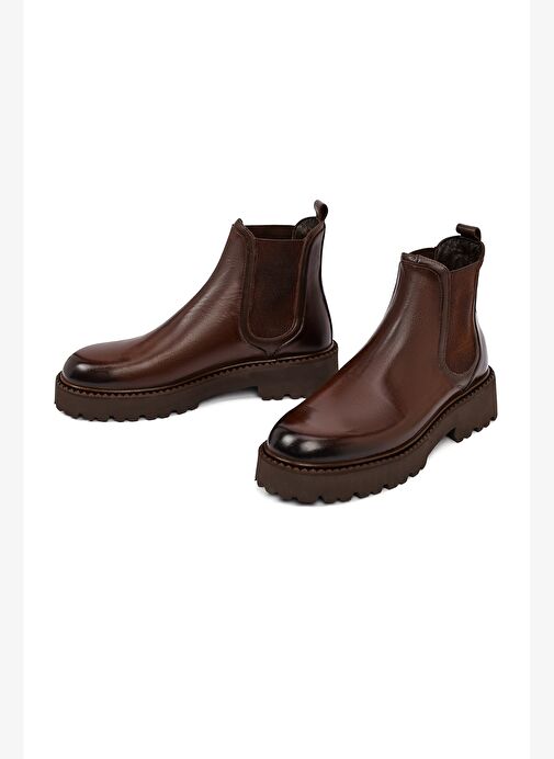 Erkek Kahverengi Kalın Tabanlı Deri Chelsea Bot 25WFD828018 - Görsel 3