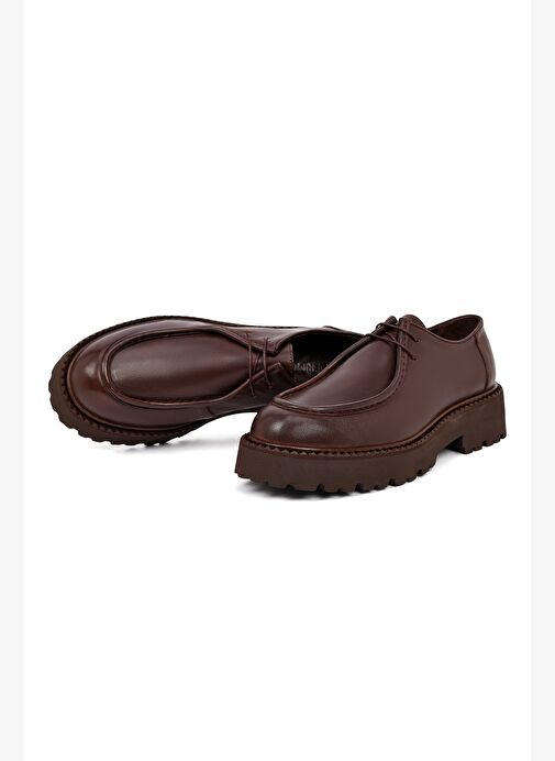 Erkek Kahverengi Bağcıklı Kalın Tabanlı Deri Casual Ayakkabı 25WFD828118 - Görsel 9