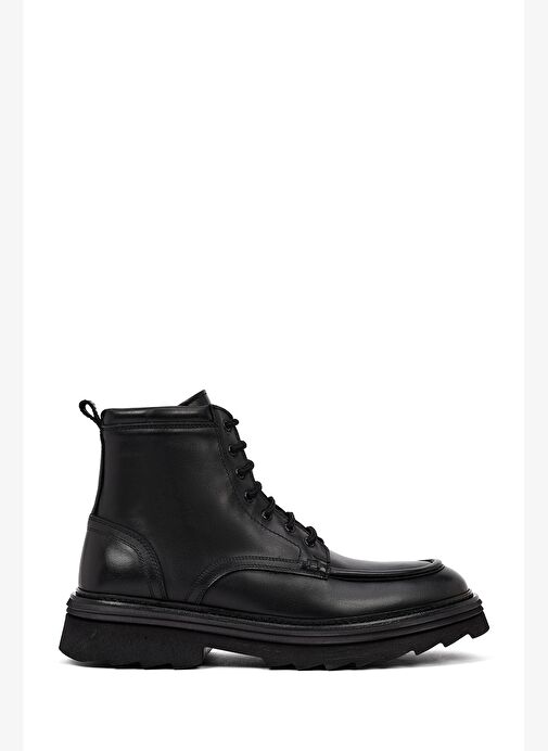 Erkek Siyah Fermuarlı Kalın Tabanlı Deri Bot 25WFD828318 - Görsel 2