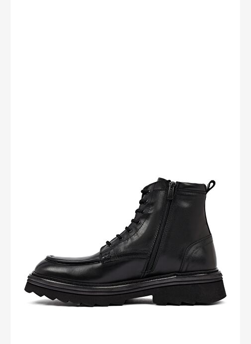 Erkek Siyah Fermuarlı Kalın Tabanlı Deri Bot 25WFD828318 - Görsel 3