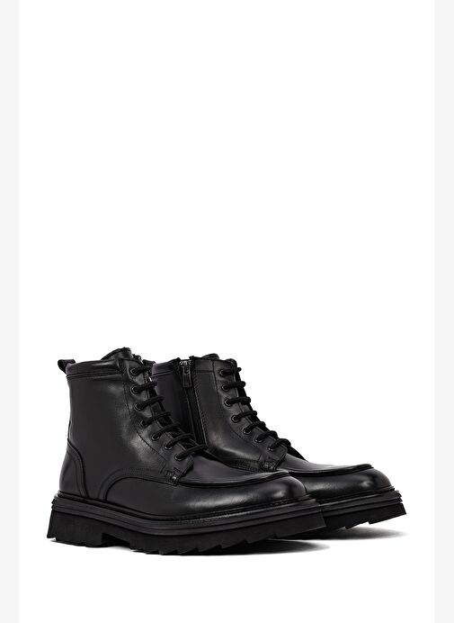 Erkek Siyah Fermuarlı Kalın Tabanlı Deri Bot 25WFD828318 - Görsel 5