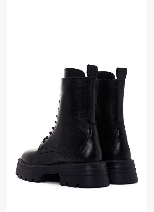 Kadın Siyah Fermuarlı Kalın Tabanlı Deri Postal Bot 25WFD550218 - Görsel 7