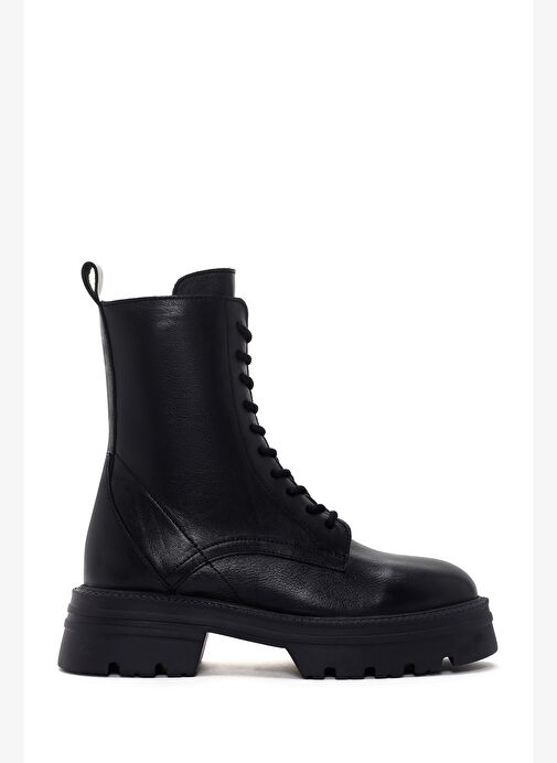 Kadın Siyah Fermuarlı Kalın Tabanlı Deri Postal Bot 25WFD550218 - Görsel 2