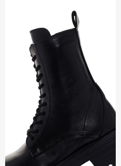 Kadın Siyah Fermuarlı Kalın Tabanlı Deri Postal Bot 25WFD550218 - Görsel 8