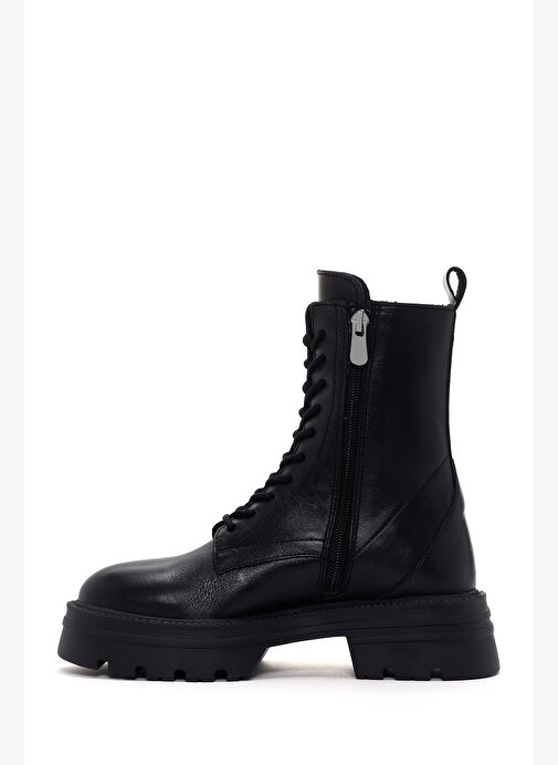 Kadın Siyah Fermuarlı Kalın Tabanlı Deri Postal Bot 25WFD550218 - Görsel 3