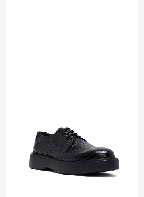 Erkek Siyah Bağcıklı Kalın Tabanlı Deri Casual Ayakkabı 25WFD6336FT - Görsel 7