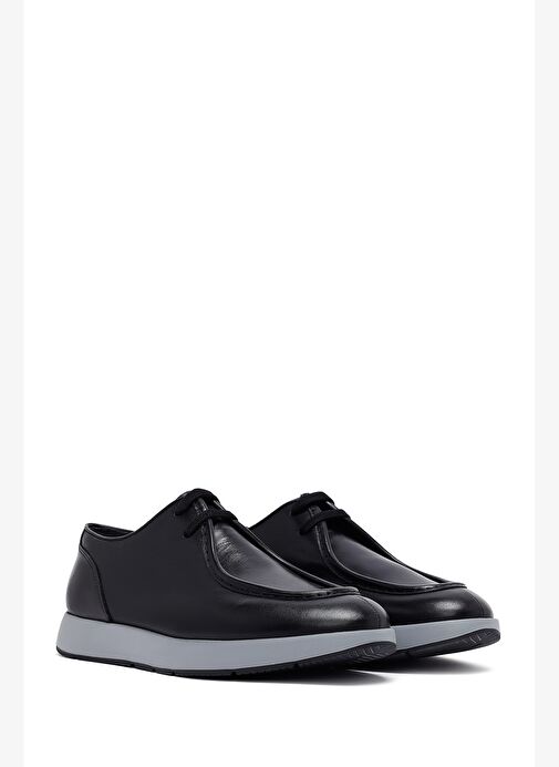 Erkek Siyah Bağcıklı Deri Casual Ayakkabı 25WFD632818 - Görsel 4