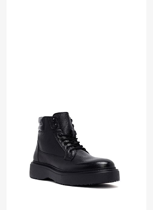 Erkek Siyah Bağcıklı Kalın Tabanlı Deri Bot 25WFD6334FT - Görsel 8