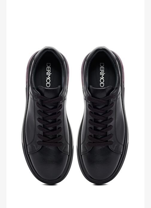 Erkek Siyah Bağcıklı Kalın Tabanlı Deri Sneaker 25WFD630918 - Görsel 8