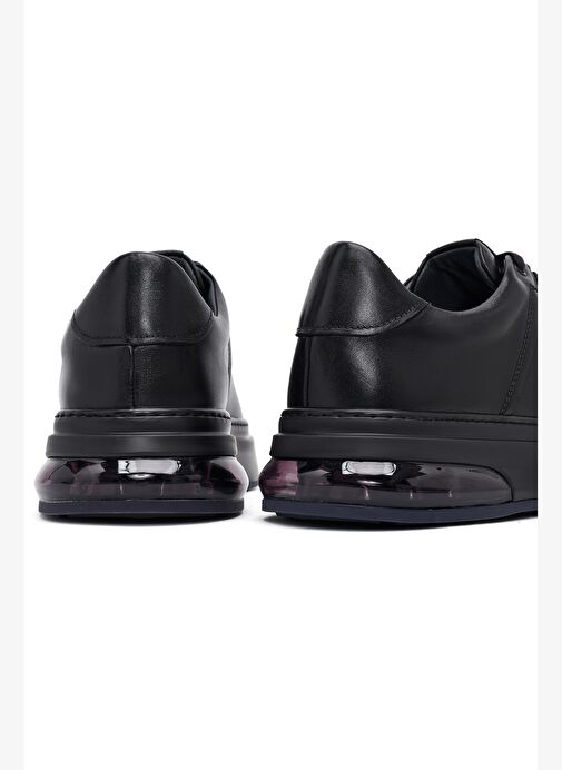 Erkek Siyah Bağcıklı Kalın Tabanlı Deri Sneaker 25WFD630918 - Görsel 9