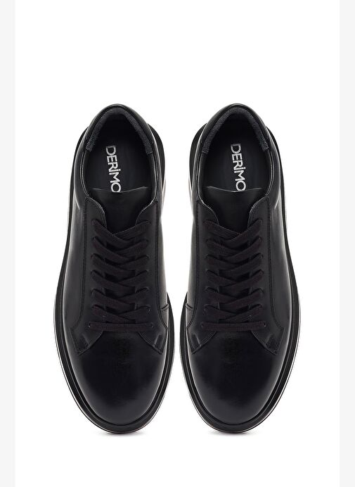 Erkek Siyah Bağcıklı Kalın Tabanlı Deri Sneaker 25WFD631018 - Görsel 8