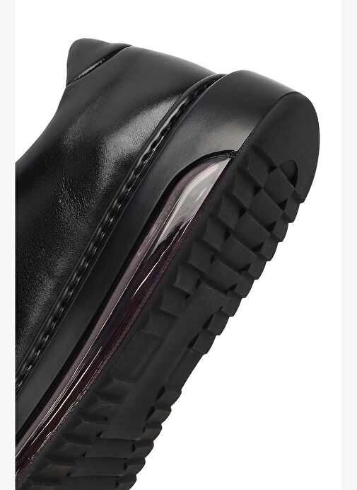 Erkek Siyah Bağcıklı Kalın Tabanlı Deri Sneaker 25WFD631018 - Görsel 9