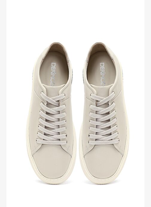 Erkek Beyaz Bağcıklı Kalın Tabanlı Deri Sneaker 25WFD631118 - Görsel 8