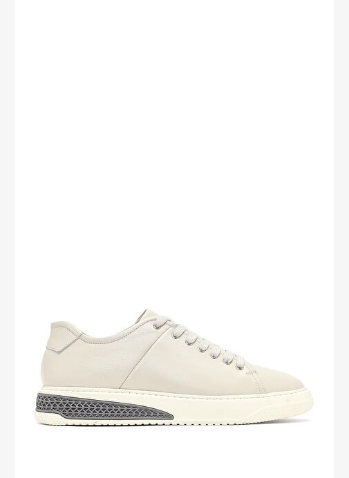 Erkek Beyaz Bağcıklı Kalın Tabanlı Deri Sneaker 25WFD631118 - Görsel 2
