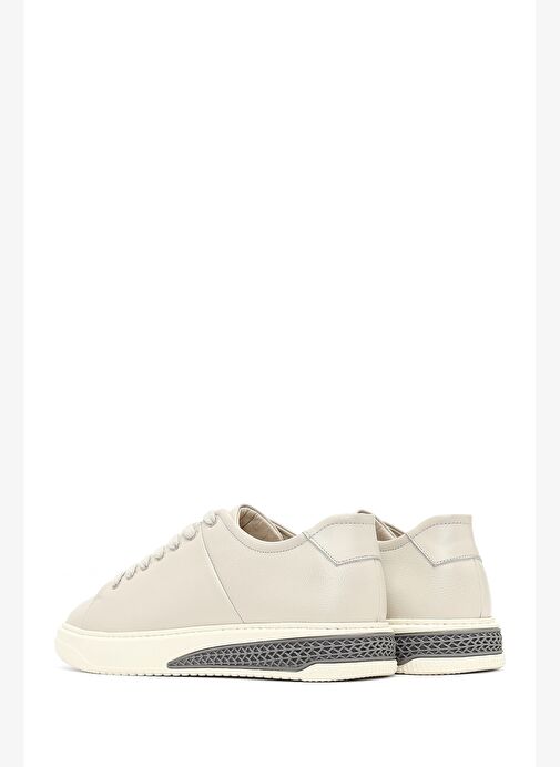 Erkek Beyaz Bağcıklı Kalın Tabanlı Deri Sneaker 25WFD631118 - Görsel 6
