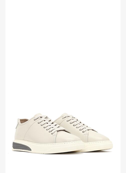Erkek Beyaz Bağcıklı Kalın Tabanlı Deri Sneaker 25WFD631118 - Görsel 4