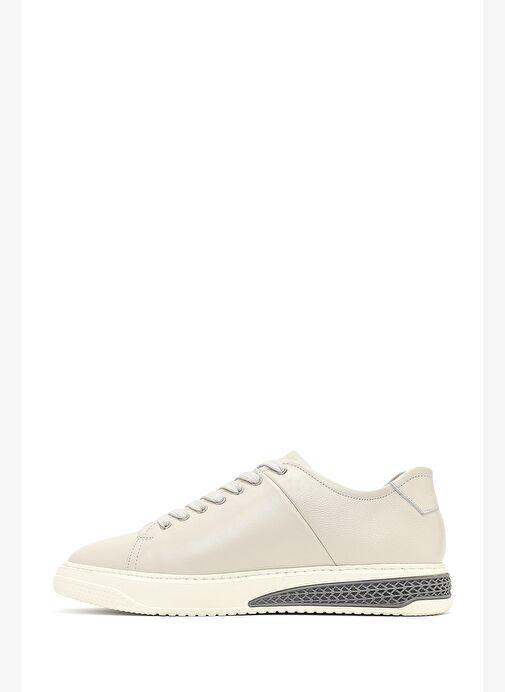 Erkek Beyaz Bağcıklı Kalın Tabanlı Deri Sneaker 25WFD631118 - Görsel 3
