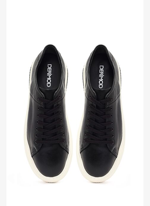 Erkek Siyah Bağcıklı Kalın Tabanlı Deri Sneaker 25WFD631118 - Görsel 8