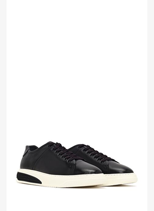 Erkek Siyah Bağcıklı Kalın Tabanlı Deri Sneaker 25WFD631118 - Görsel 4