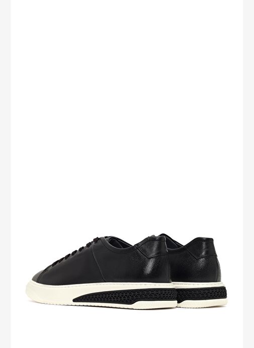 Erkek Siyah Bağcıklı Kalın Tabanlı Deri Sneaker 25WFD631118 - Görsel 6