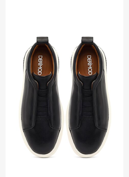 Erkek Siyah Kalın Tabanlı Deri Sneaker 25WFD631219 - Görsel 8