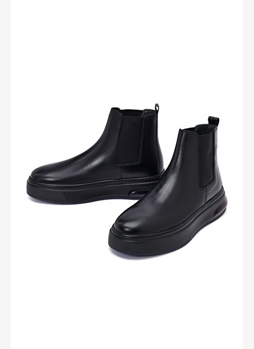 Erkek Siyah Kalın Tabanlı Deri Chelsea Bot 25WFD631518 - Görsel 4