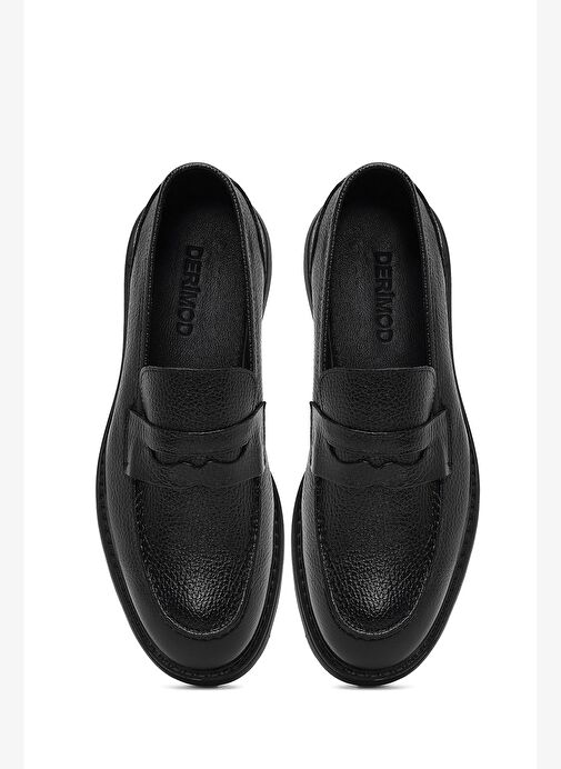 Erkek Siyah Kalın Tabanlı Deri Loafer 25WFD8200FT - Görsel 8