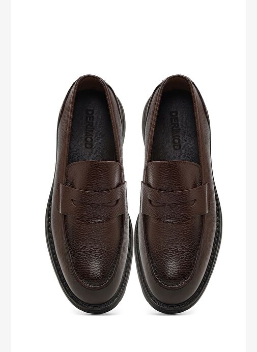 Erkek Kahverengi Kalın Tabanlı Deri Loafer 25WFD8200FT - Görsel 8