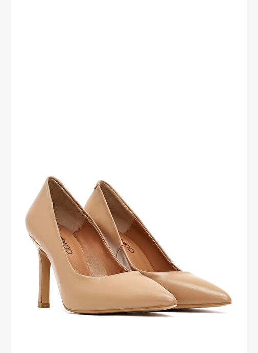 Kadın Bej İnce Topuklu Deri Stiletto 25AFD161818 - Görsel 4
