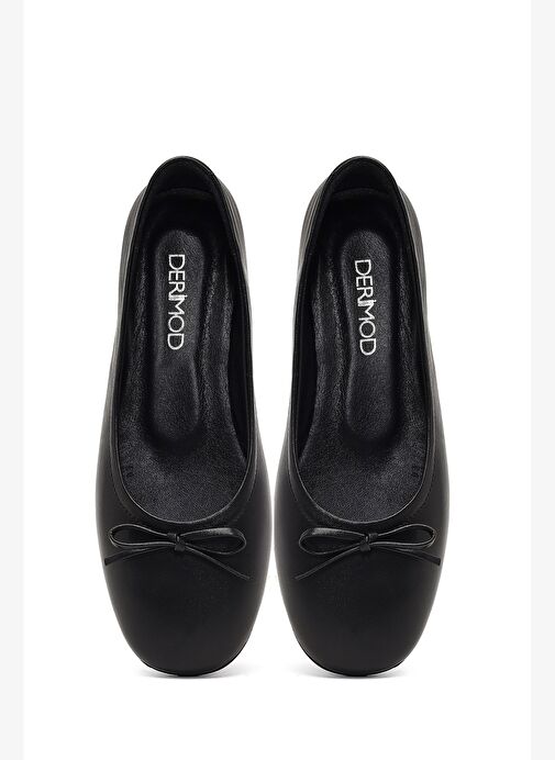 Kadın Siyah Fiyonklu Deri Babet 25AFD270118 - Görsel 8