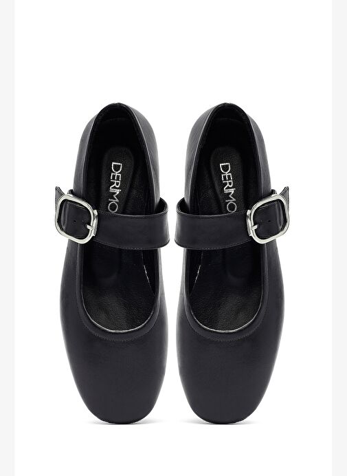 Kadın Siyah Tokalı Deri Babet 25AFD270218 - Görsel 8