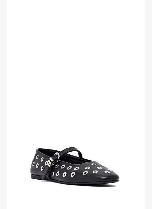 Kadın Siyah Tokalı Deri Babet 25AFD270318 - Görsel 7