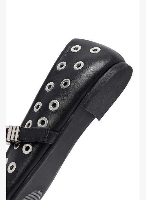 Kadın Siyah Tokalı Deri Babet 25AFD270318 - Görsel 9