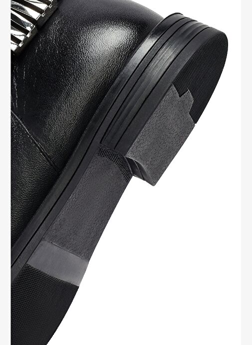 Kadın Siyah Fermuarlı Metal Detaylı Deri Bot 25WFD270718 - Görsel 9