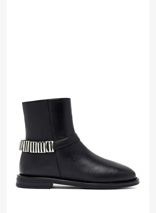 Kadın Siyah Fermuarlı Metal Detaylı Deri Bot 25WFD270718 - Görsel 2