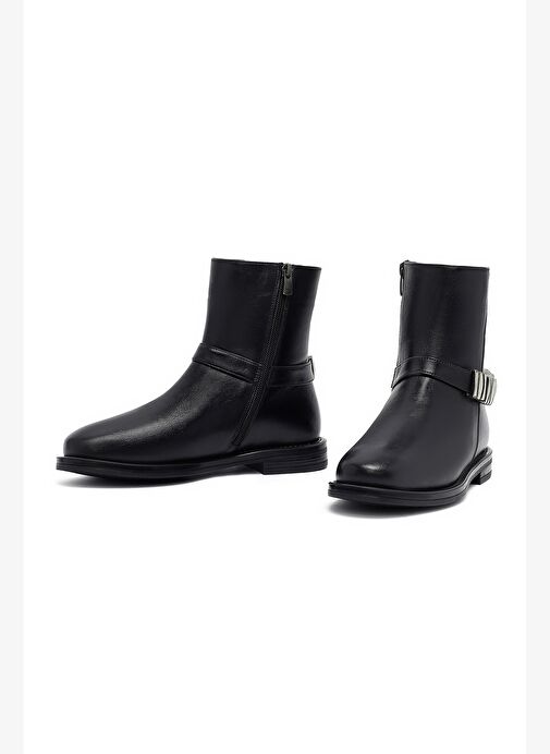 Kadın Siyah Fermuarlı Metal Detaylı Deri Bot 25WFD270718 - Görsel 4