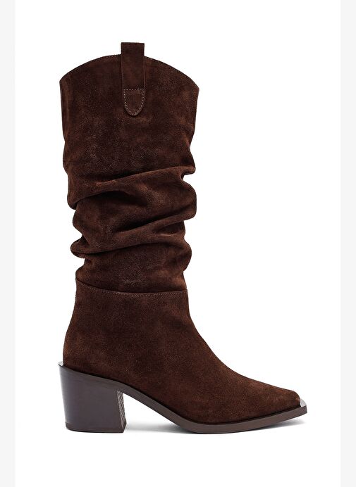 Kadın Kahverengi Kalın Topuklu Süet Deri Kovboy Çizme 25WFD153810 - Görsel 2
